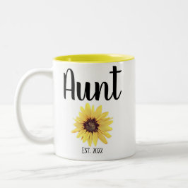 Personalisierte Tante Est. Farbige Sonnenblume Zweifarbige Tasse