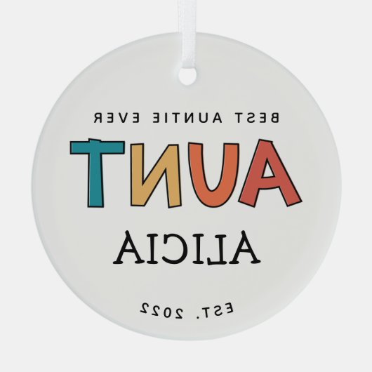 Personalisierte Tante Retro Geschenk Beste Tante j Ornament Aus Glas (Rückseite)