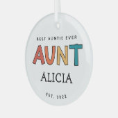 Personalisierte Tante Retro Geschenk Beste Tante j Ornament Aus Glas (Vorderseite links)