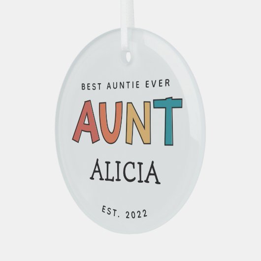 Personalisierte Tante Retro Geschenk Beste Tante j Ornament Aus Glas (Vorderseite links)