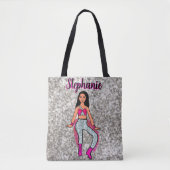 Personalisierte Tänzerin Tasche Rosa Silber Rand B (Vorderseite)