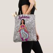 Personalisierte Tänzerin Tasche Rosa Silber Rand B (Von Nahem)