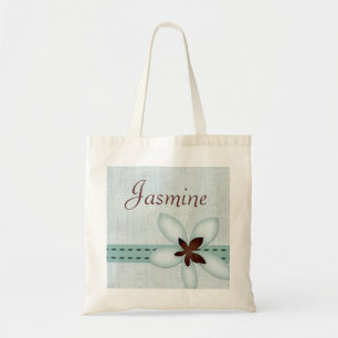 Personalisierte Tasche - blaues Band und Blume