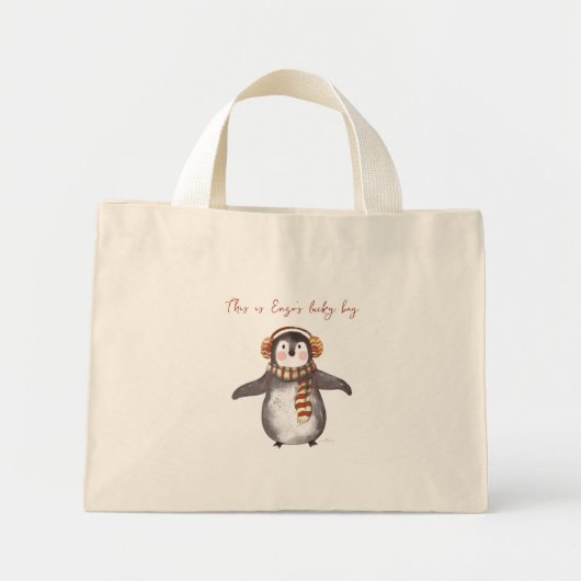 Personalisierte Tasche zu Weihnachten. Pinguin-Beu (Vorne)