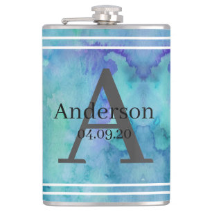 Personalisierte Taschenflasche Tie Dye Nachname In Flachmann