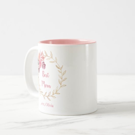 Personalisierte Tasse "Beste Mama" mit Blumendetai (Vorderseite Links)