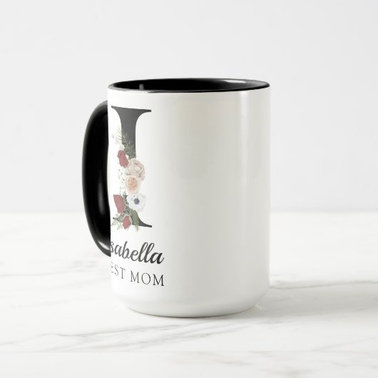 Personalisierte Tasse mit Blumenmonogramm als Gesc (Vorderseite Links)