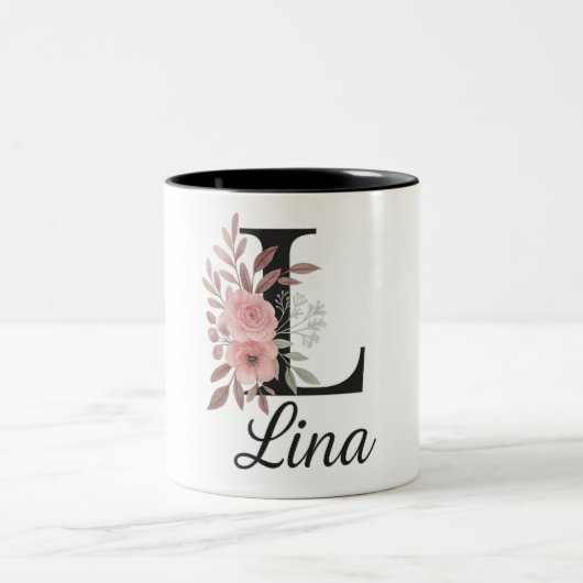 Personalisierte Tasse mit Blumenmuster - Letter L  (Mittel)