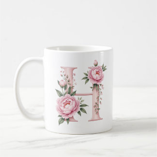 Personalisierte Tasse mit floralem Buchstaben H Pf
