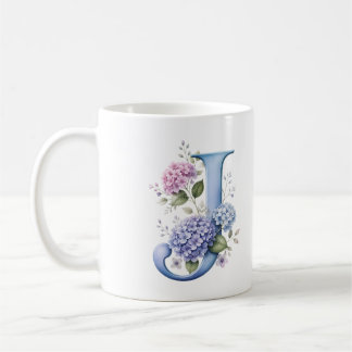 Personalisierte Tasse mit floralem Buchstaben J Hy