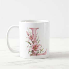 Personalisierte Tasse mit floraler Letter L-Lilien
