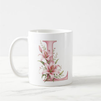 Personalisierte Tasse mit floraler Letter L-Lilien