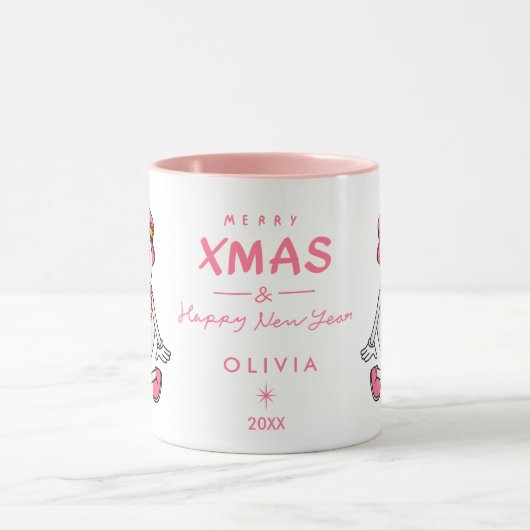 Personalisierte Tasse | Niedlich Pink Snowman (Zentrum)
