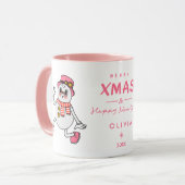 Personalisierte Tasse | Niedlich Pink Snowman (Vorderseite Links)