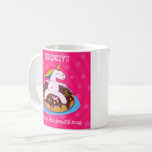 Personalisierte Tasse von Unicorn und Donuts (Vorderseite Links)
