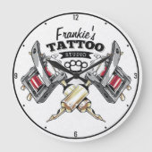 Personalisierte Tattoo Artist Old School Machine S Große Wanduhr (Vorderseite)