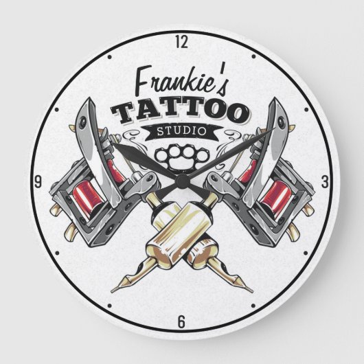 Personalisierte Tattoo Artist Old School Machine S Große Wanduhr (Vorderseite)