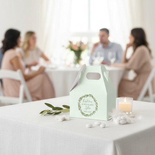 Personalisierte Taufbox mit Olivenkranz Geschenkschachtel