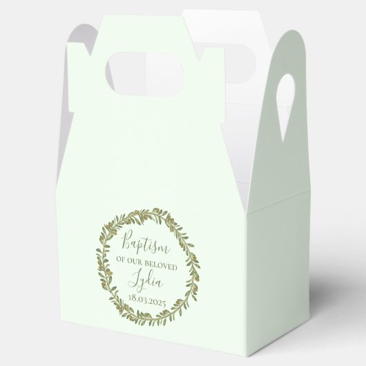 Personalisierte Taufbox mit Olivenkranz Geschenkschachtel (Geöffnet)