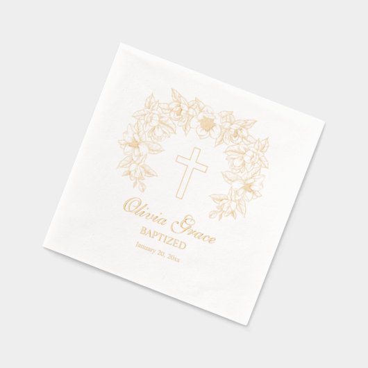 Personalisierte Taufe Blumenkreuz Servietten Mit Folie (Links)