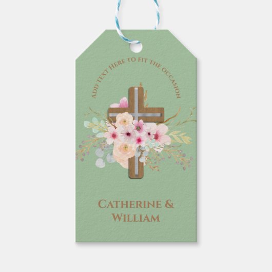 Personalisierte Taufe & Christening Blumenkreuz Geschenkanhänger (Vorderseite)