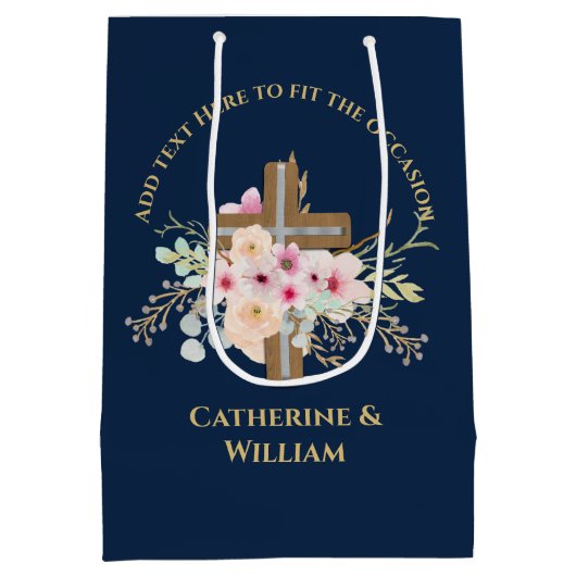 Personalisierte Taufe & Christening Blumenkreuz Mittlere Geschenktüte (Rückseite)