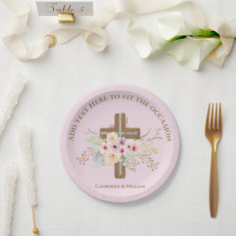 Personalisierte Taufe & Christening Blumenkreuz Pappteller