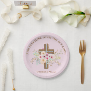 Personalisierte Taufe & Christening Blumenkreuz Pappteller