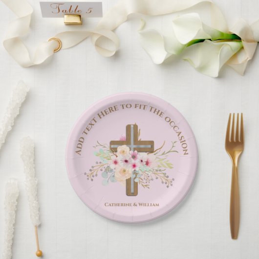 Personalisierte Taufe & Christening Blumenkreuz Pappteller (Hochzeit)