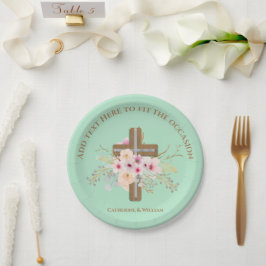 Personalisierte Taufe & Christening Blumenkreuz Pappteller
