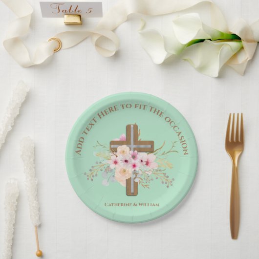 Personalisierte Taufe & Christening Blumenkreuz Pappteller (Hochzeit)