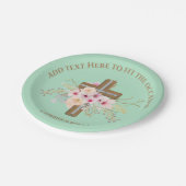 Personalisierte Taufe & Christening Blumenkreuz Pappteller (Schrägansicht)