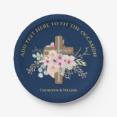 Personalisierte Taufe & Christening Blumenkreuz Pappteller (Vorderseite)