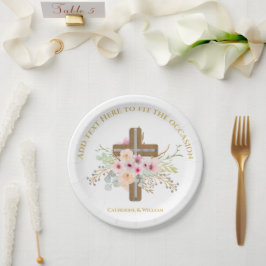 Personalisierte Taufe & Christening Blumenkreuz Pappteller