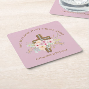 Personalisierte Taufe & Christening Blumenkreuz Rechteckiger Pappuntersetzer