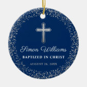 Personalisierte Taufe Christening Navy Blue Silver Keramik Ornament (Vorne)