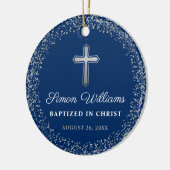 Personalisierte Taufe Christening Navy Blue Silver Keramik Ornament (Links)