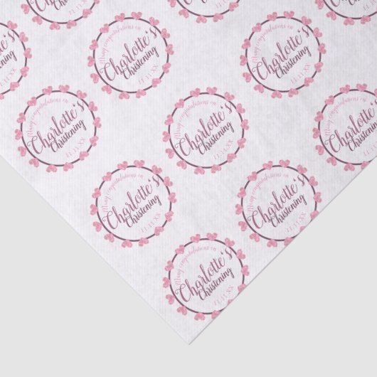 Personalisierte Taufe des rosa u. weißen Seidenpapier (Detail)