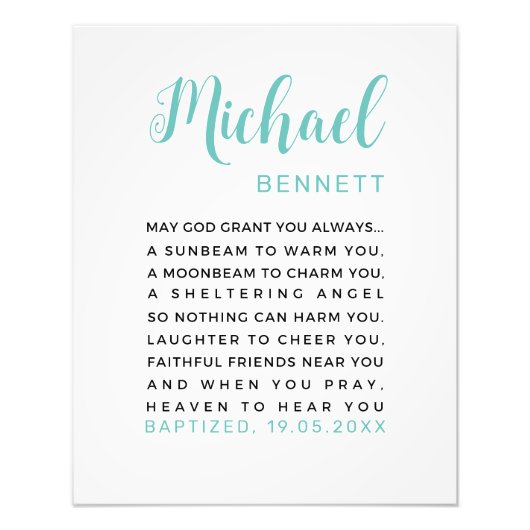 Personalisierte Taufe druckbar, Geschenk für Junge Fotodruck (Vorne)