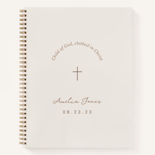 Personalisierte Taufe Geschenk Cross Beige Noteboo Notizblock (Vorderseite)