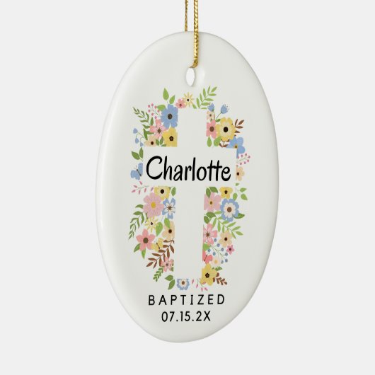 Personalisierte Taufe Girl Bloral Cross zwei Seite Keramik Ornament (Rechts)