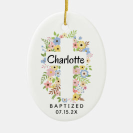 Personalisierte Taufe Girl Bloral Cross zwei Seite Keramik Ornament