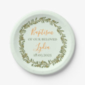 Personalisierte Taufe Kunststoffplatte mit Oliven Pappteller (Vorderseite)