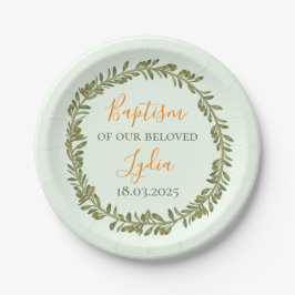 Personalisierte Taufe Kunststoffplatte mit Oliven Pappteller