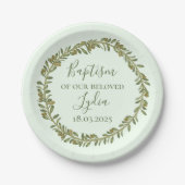 Personalisierte Taufe Kunststoffplatte mit Oliven Pappteller (Vorderseite)