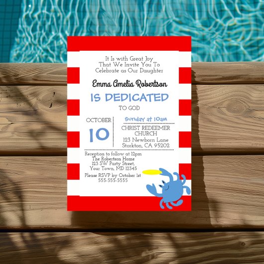 Personalisierte Taufe mit rotem Nautikkrebs Einladung