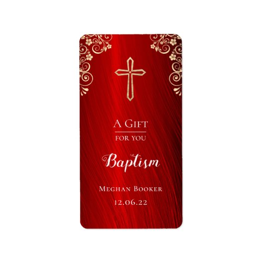 Personalisierte Taufe Red Gold Hand Sanitizer Adressaufkleber (Vorne)