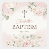 Personalisierte Taufe Rosen Quadratischer Aufkleber (Vorderseite)