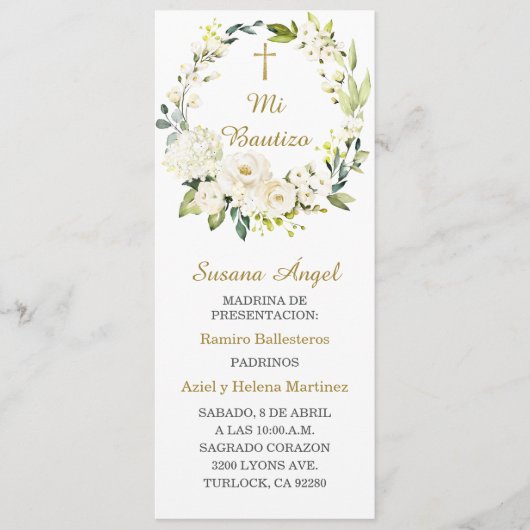 Personalisierte Taufenkarte auf Spanisch Menükarte (Vorderseite)