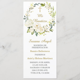 Personalisierte Taufenkarte auf Spanisch Menükarte